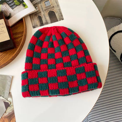 Checkered Knit Christmas Hat