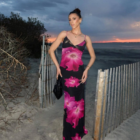 Sleeveless Strap Floral Print Maxi Dress