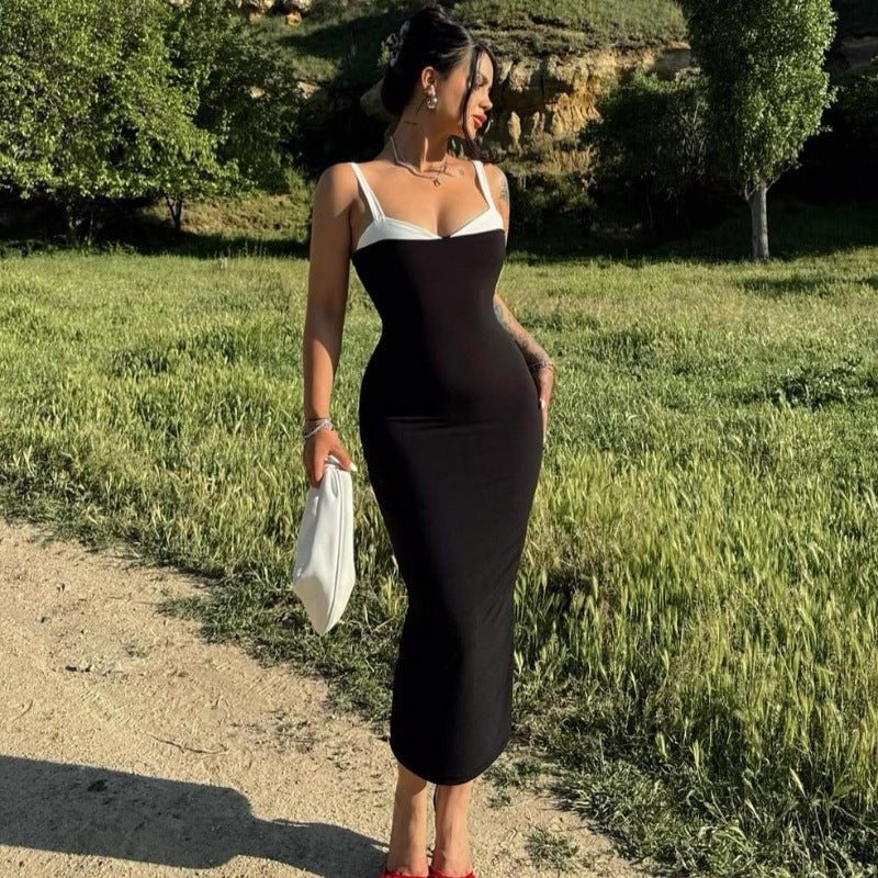 Package Hip Slim Fit Contrast Colors Sling Dress