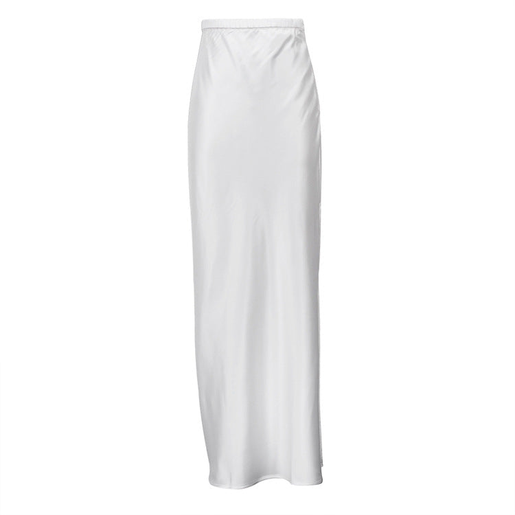 Satin Draping Mop Maxi Dress Side Slit High Waist Skirt