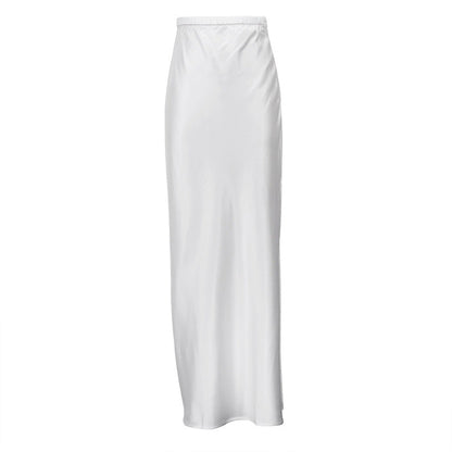 Satin Draping Mop Maxi Dress Side Slit High Waist Skirt