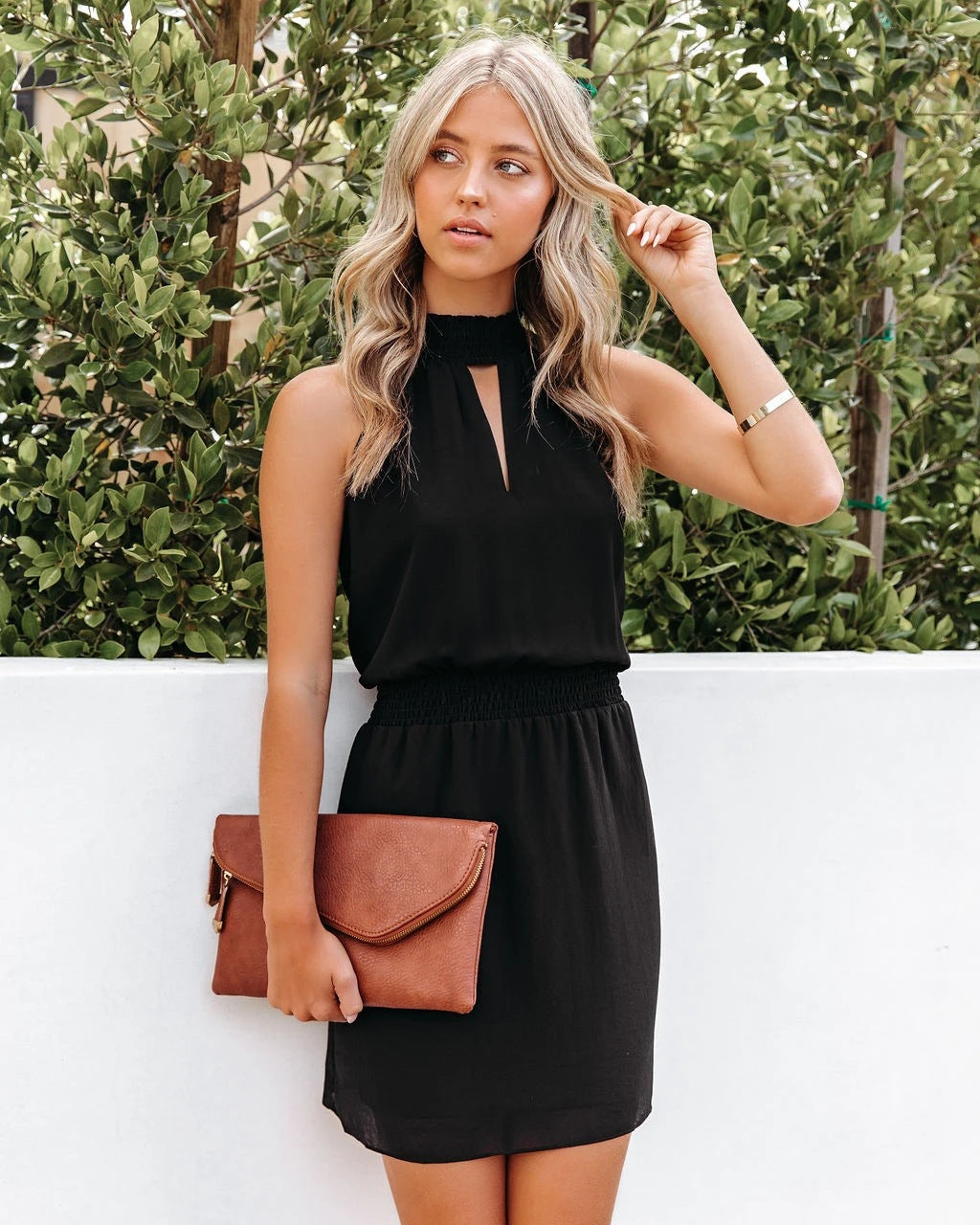 Refreshing Stylish Halter Off-the-Shoulder Tight Waist A- line Short Dress