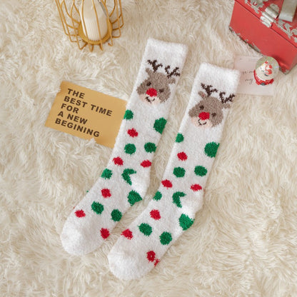 Thick Coral Fleece Reindeer Snowman High Top Christmas Socks