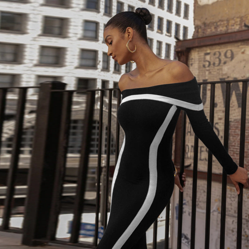 off the Shoulder Contrast Color Slim FitElegant Slim Fit Sheath Dress