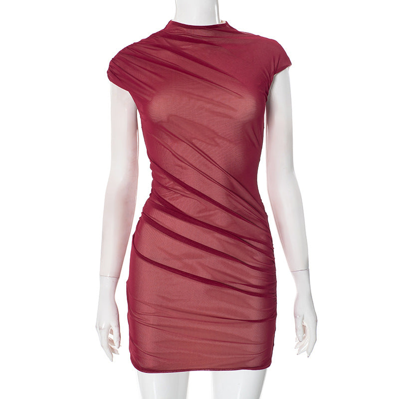 Half Turtleneck Design Mesh Sleeveless