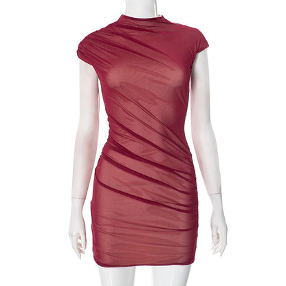 Half Turtleneck Design Mesh Sleeveless