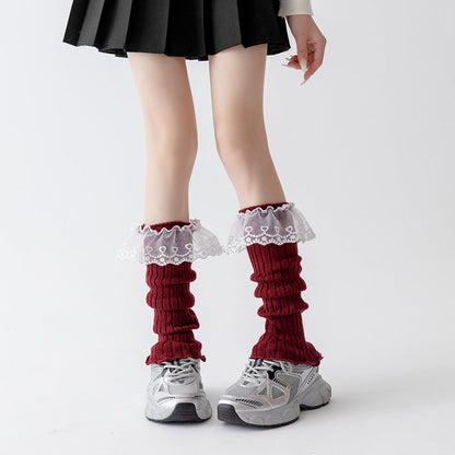 Cotton Ruffled Red Christmas Leg Warmers
