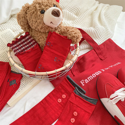 Slouchy Red Combed Cotton Mid Calf Chic Christmas Socks