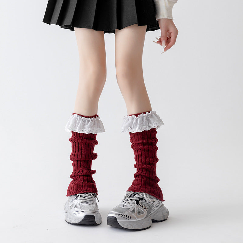 Cotton Ruffled Red Christmas Leg Warmers