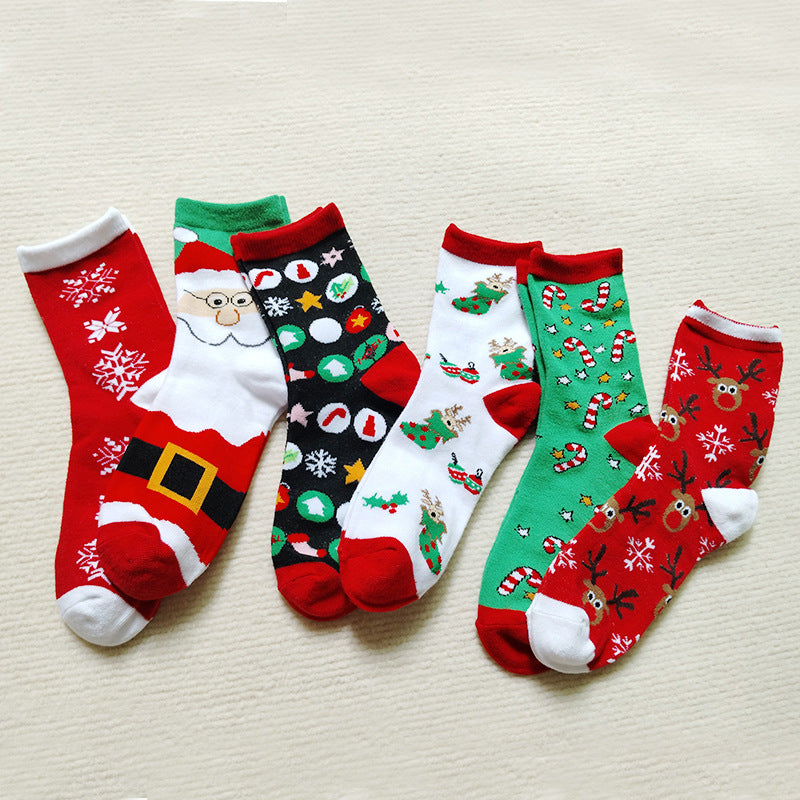Elk Santa Cartoon Snowman Tree Decor Crew Christmas Socks