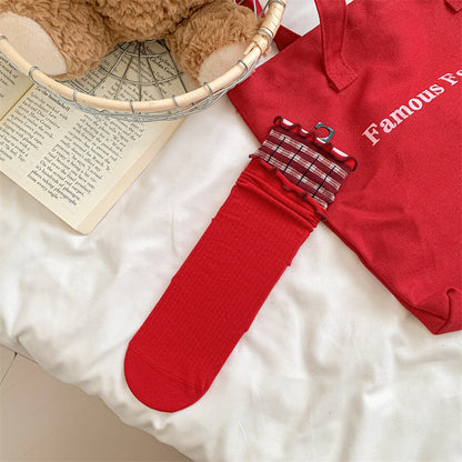 Slouchy Red Combed Cotton Mid Calf Chic Christmas Socks
