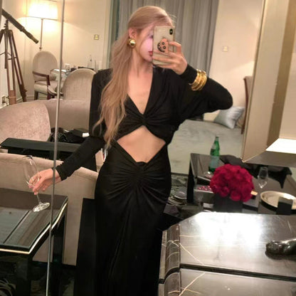 Long Sleeved Twisted Cropped Dress Dress Winter