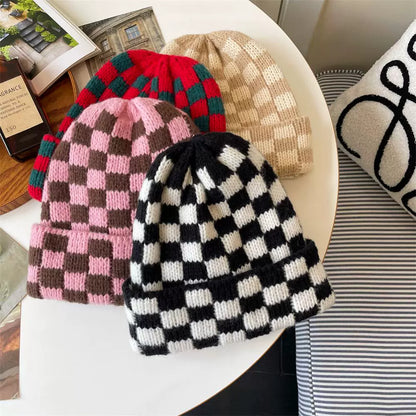 Checkered Knit Christmas Hat