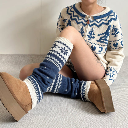 Snowflake Red Knit Warm Slouchy Christmas Leg Warmers