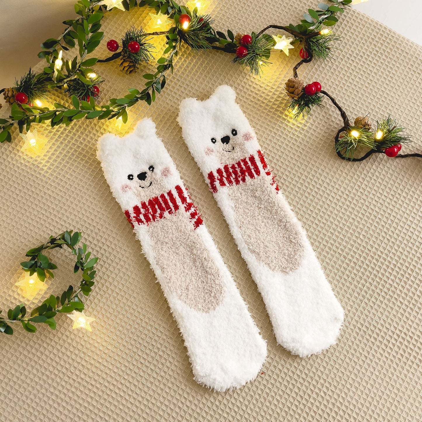 Plush Coral Fleece Deer Cartoon Warm Floor Christmas Socks