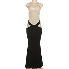 Elegant Pullover Sleeveless round Neck Sequ Color Matching Maxi Dress