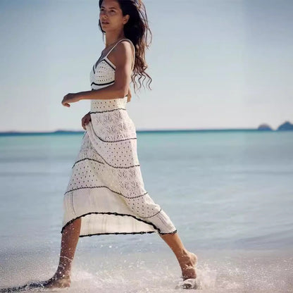 Knitted Hollow Out Cutout Out Long Strap Dress