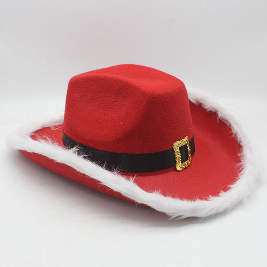 Red Faux Fur Cowboy Christmas Hat