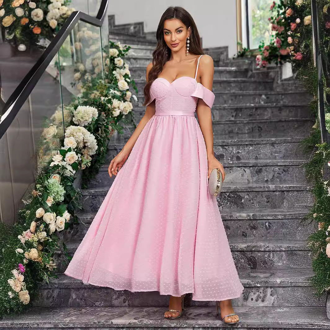Elegant Bandeau Sling Solid Color Dress Long Slim Fit Backless Evening Dresses