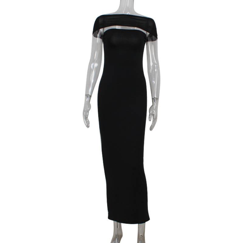 off the Shoulder Collar Wrapped Chest Backless Solid Color Tight Sheath Dress