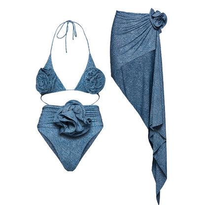 Denim Drip Bikini Set - Blue