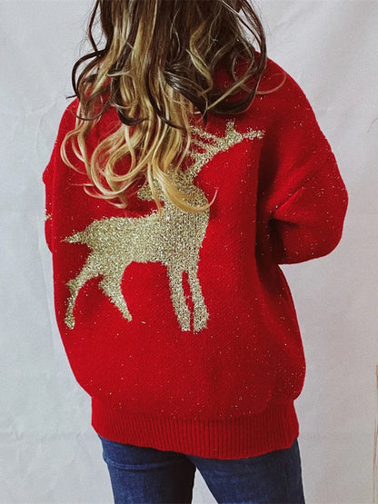 Chic O-Neck Long Sleeve Knitted Christmas Sweater Sweaters-L