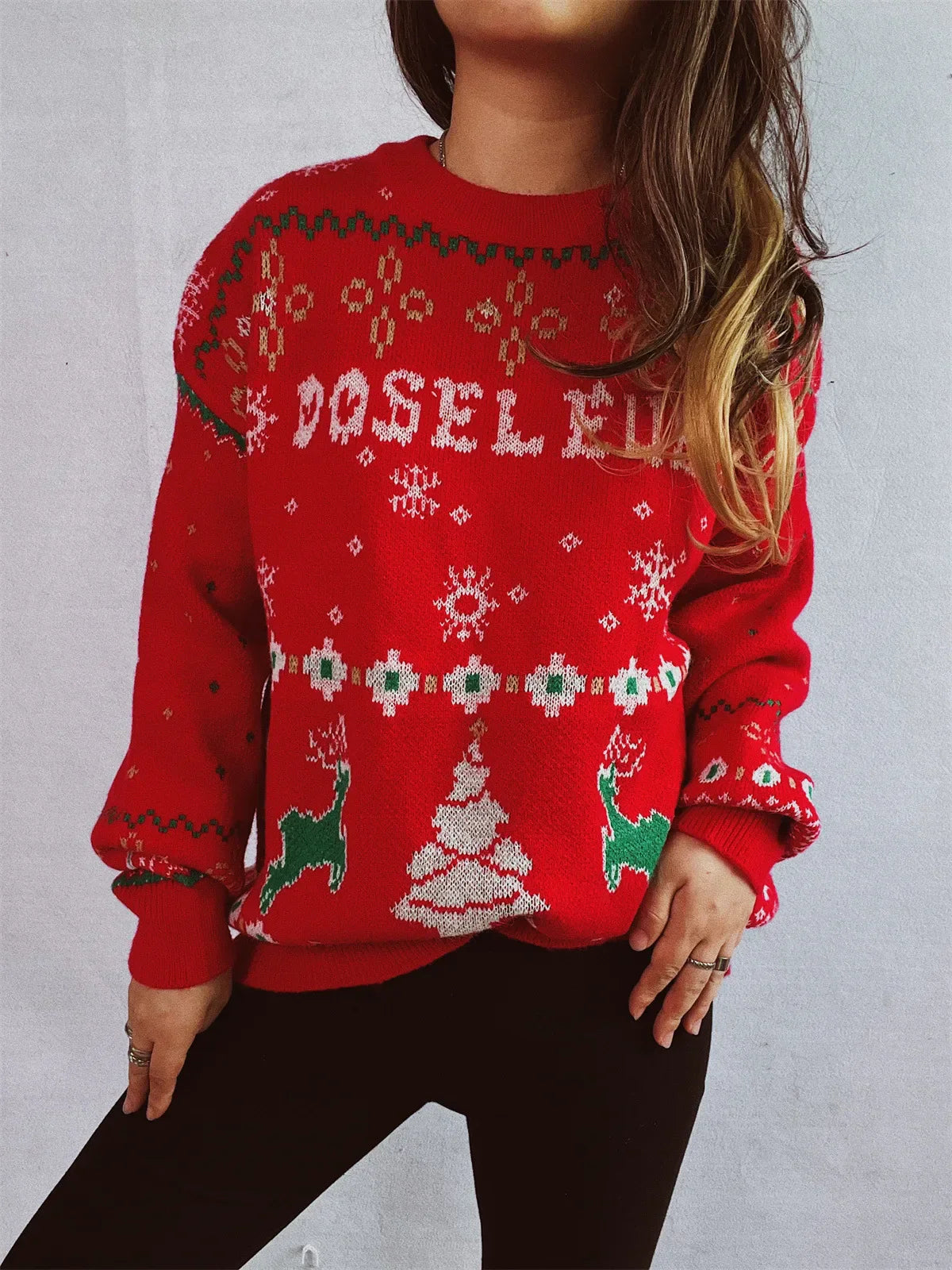Fashion Korean Style Loose Pullover Christmas Red Sweater / S Sweaters-L