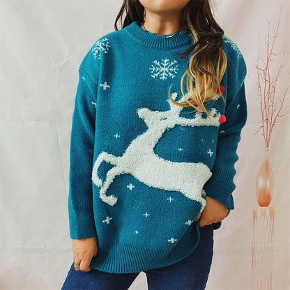 Korean Style Casual Loose Christmas Pullover Red Sweater Blue / S Sweaters-L