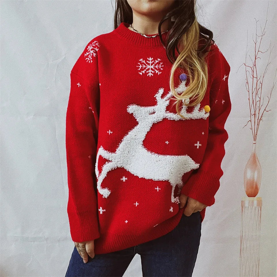 Korean Style Casual Loose Christmas Pullover Red Sweater / S Sweaters-L
