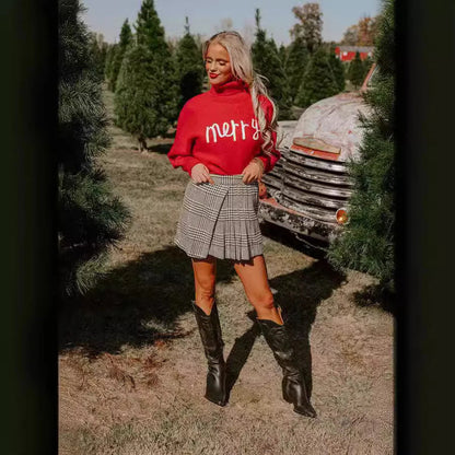 Soft Knitting Christmas High Tie Chic Sweater Sweaters-L