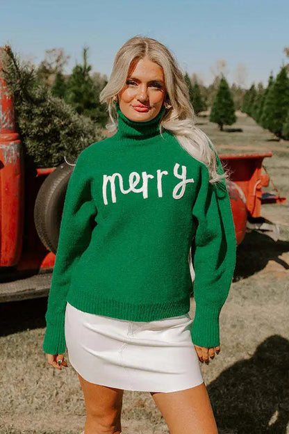Soft Knitting Christmas High Tie Chic Sweater Green / S Sweaters-L