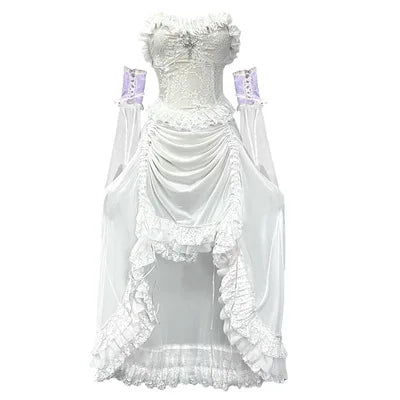 White Gothic Rope Lace Flying Sleeve Stiletto Strap Asymmetric Light Lolita Summer Party Dress