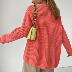 Candy Color Crewneck Trendy Pullover Sweater - Purple Xl / Rose Sweaters