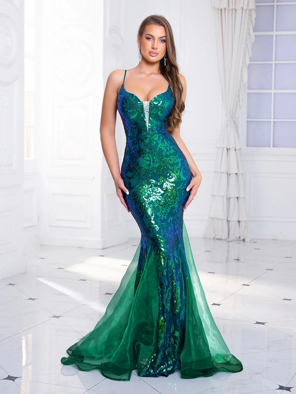 Padded V-Neck Sequin Party Dress Partydress-241208