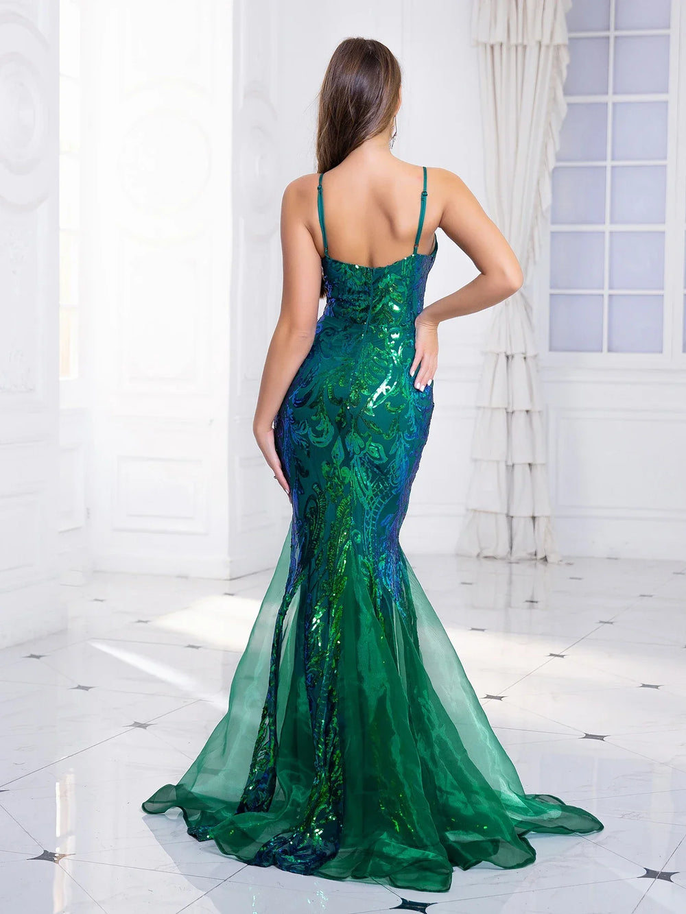 Padded V-Neck Sequin Party Dress Partydress-241208