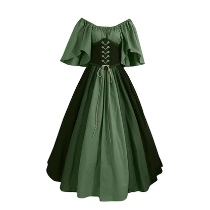 JuliaFashion - Palace Medieval Costume Christmas Vintage Victoria Lace Up Vintage Carnival Party Long Robe Cosplay Fancy Clothing Dress