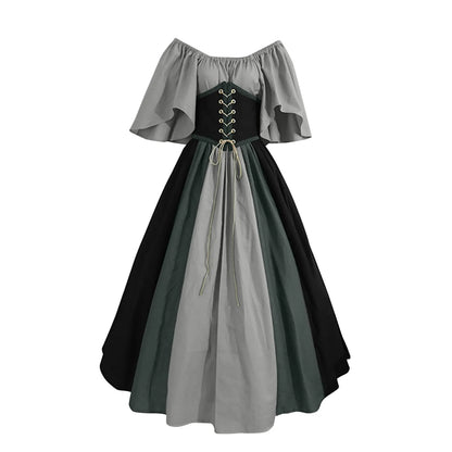 JuliaFashion - Palace Medieval Costume Christmas Vintage Victoria Lace Up Vintage Carnival Party Long Robe Cosplay Fancy Clothing Dress