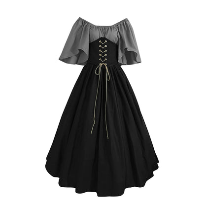 JuliaFashion - Palace Medieval Costume Christmas Vintage Victoria Lace Up Vintage Carnival Party Long Robe Cosplay Fancy Clothing Dress