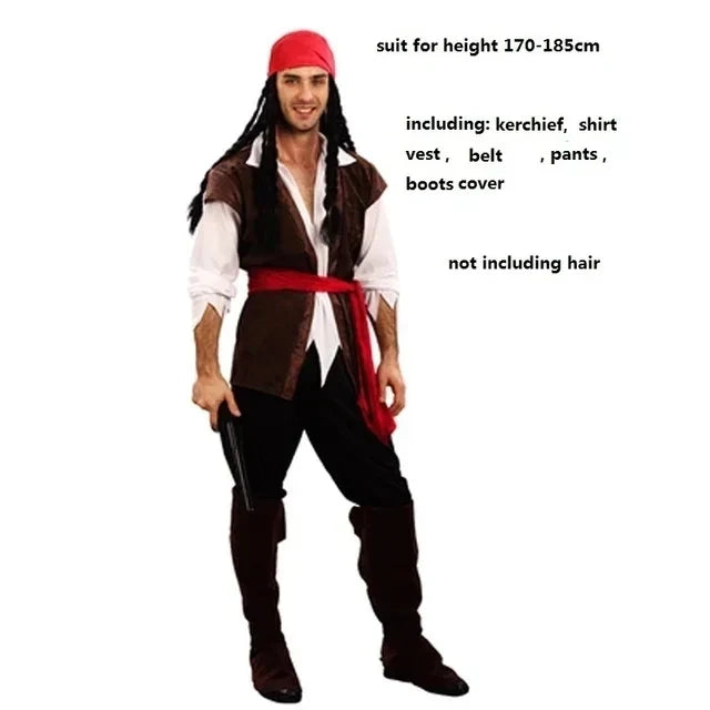 Pirates Caribbean Captain Jack Sparrow Cosplay Carnival Halloween Attire