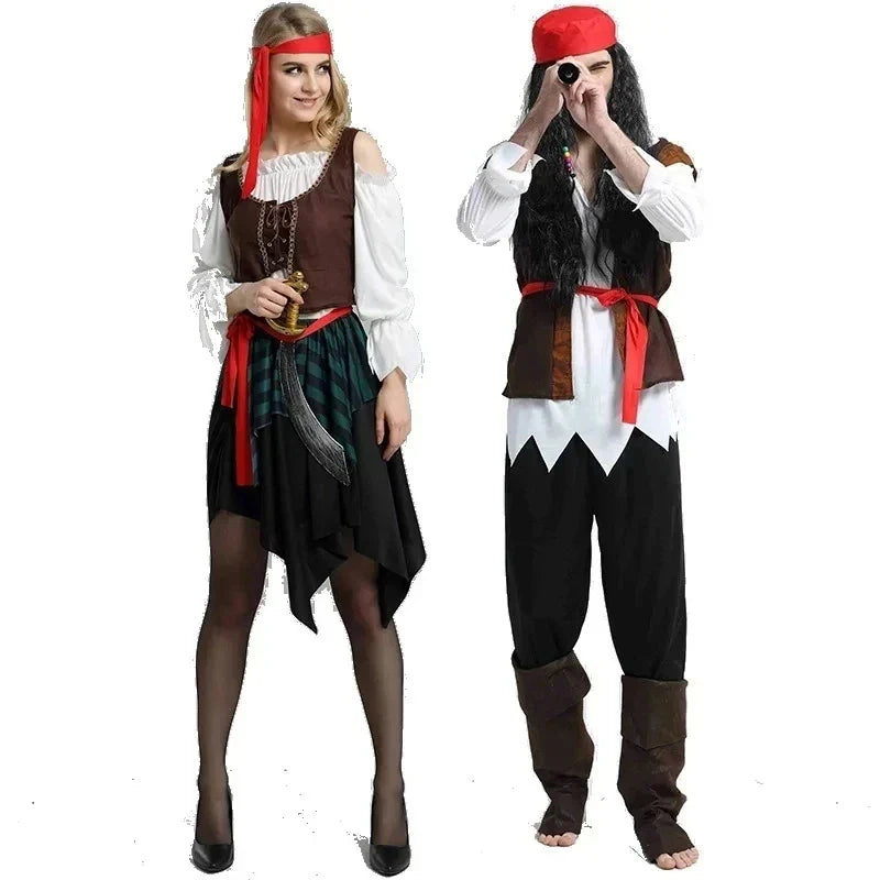 Pirates Caribbean Captain Jack Sparrow Cosplay Carnival Halloween Attire