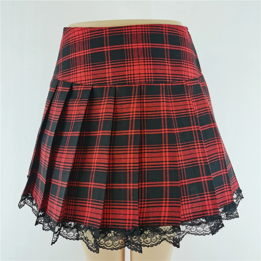 Plaid Y2K Contrast Skater Harajuku Gothic Sexy England Vintage Style Lace Pleated Clothes New Skirt