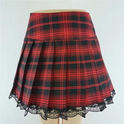 Plaid Y2K Contrast Skater Harajuku Gothic Sexy England Vintage Style Lace Pleated Clothes New Skirt
