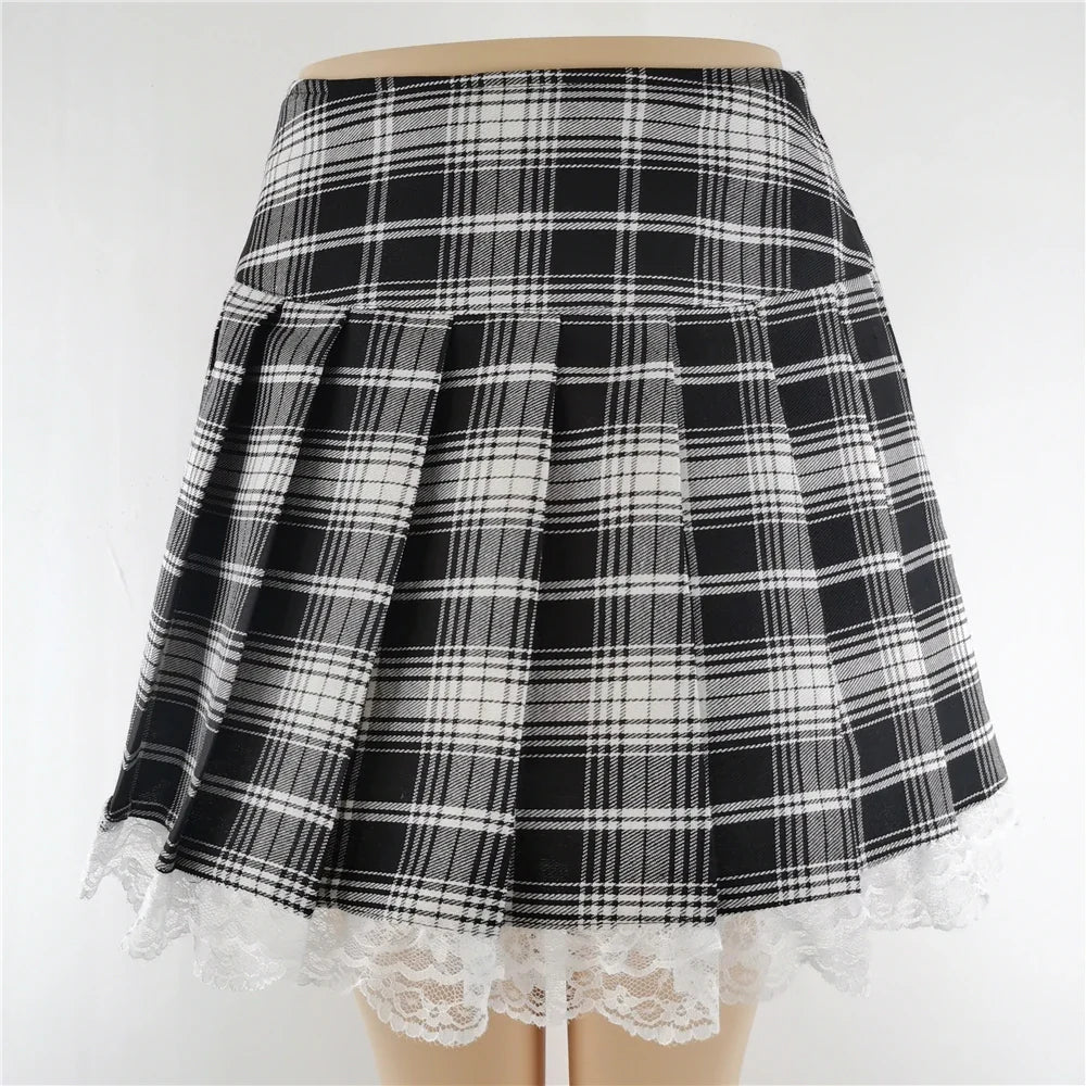 Plaid Y2K Contrast Skater Harajuku Gothic Sexy England Vintage Style Lace Pleated Clothes New Skirt