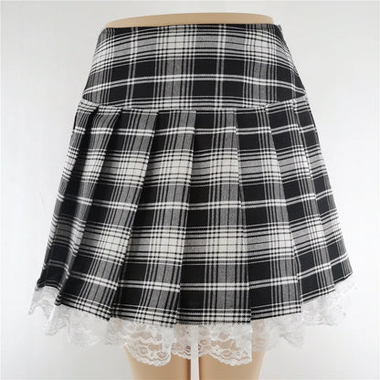 Plaid Y2K Contrast Skater Harajuku Gothic Sexy England Vintage Style Lace Pleated Clothes New Skirt