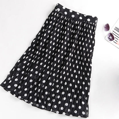 JuliaFashion - Pleated Chiffon Tulle Polka Dot Vintage Flared Skirt Dress