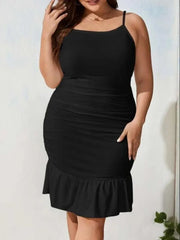 Julia Fashion - Plus Ruched Ruffle Hem Cami Mini Dress