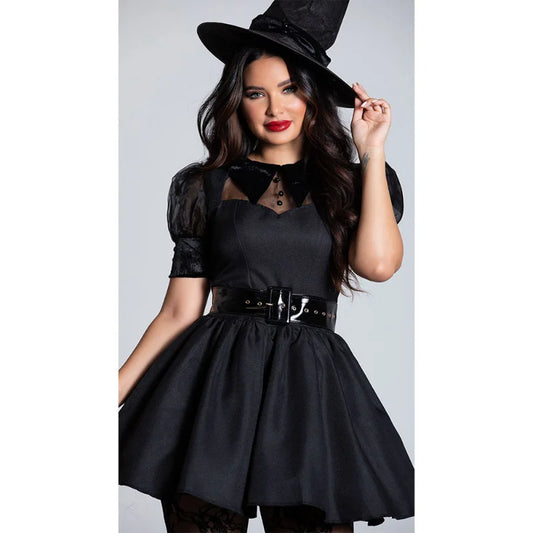 Plus Size Sexy Black Witch Sorceress Halloween Carnival Performance Attire