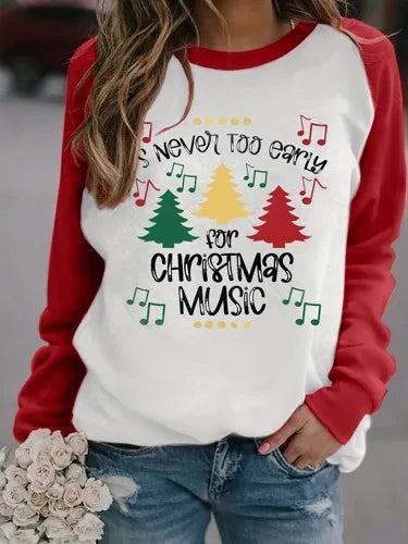 Casual Printed Long Sleeve Christmas Hoodie for Plus Size Women