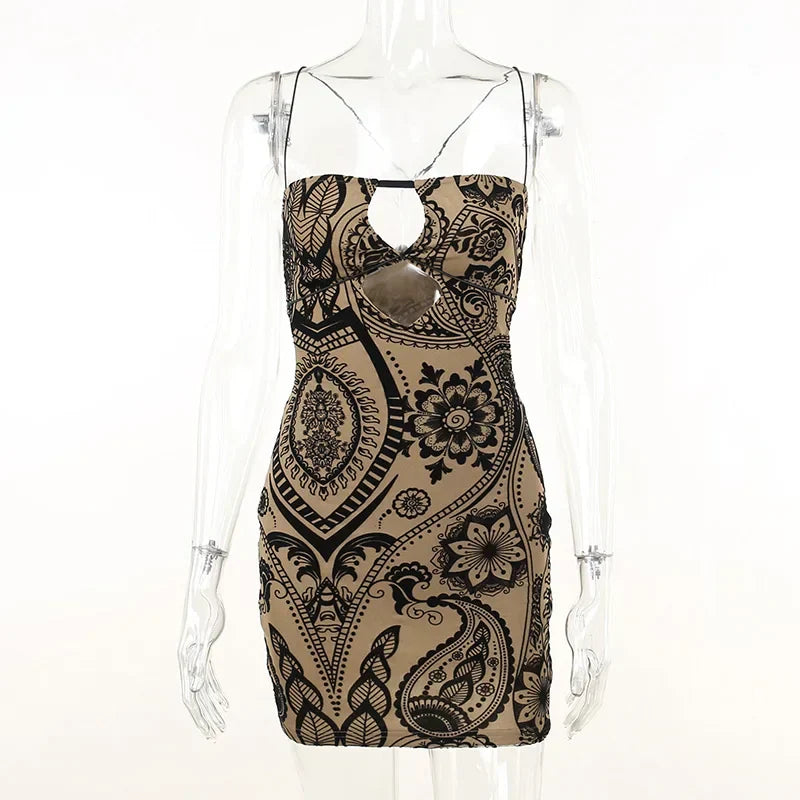Print Backless Summer Fashion Outfits Cut Out Sleeveless Bodycon Party Floral Dress