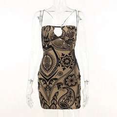 Print Backless Summer Fashion Outfits Cut Out Sleeveless Bodycon Party Floral Dress